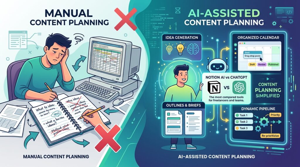 Content creator planning a calendar using an AI tool