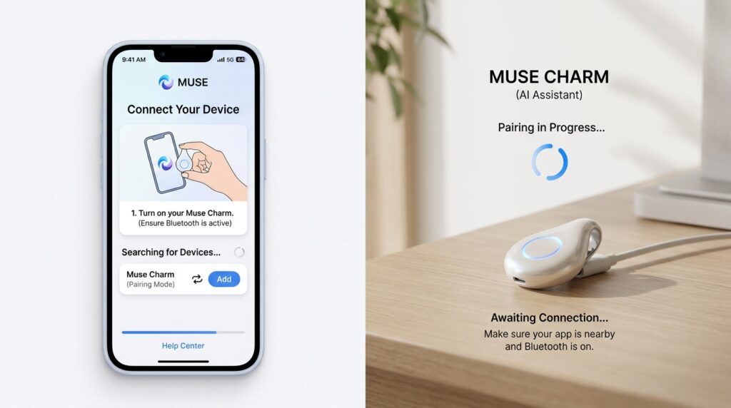 Freelancer using AI charm device for work