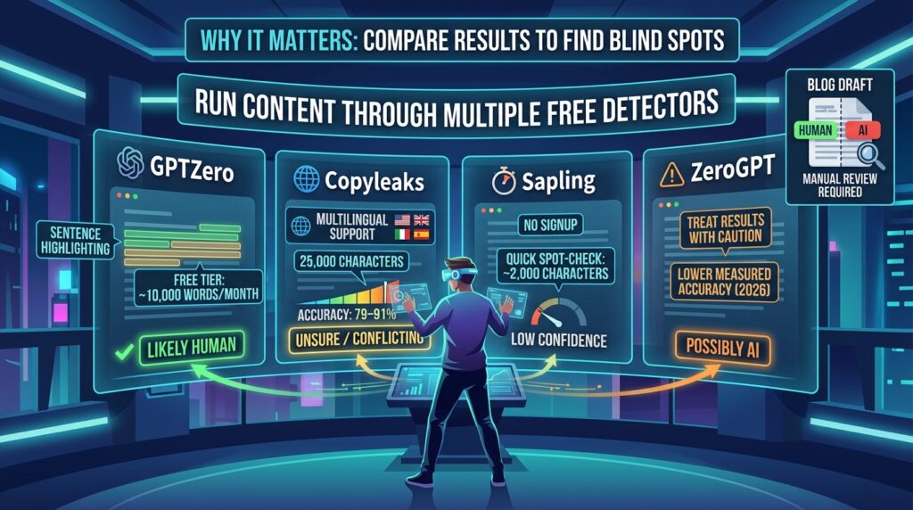 Comparing results across multiple AI content detectors