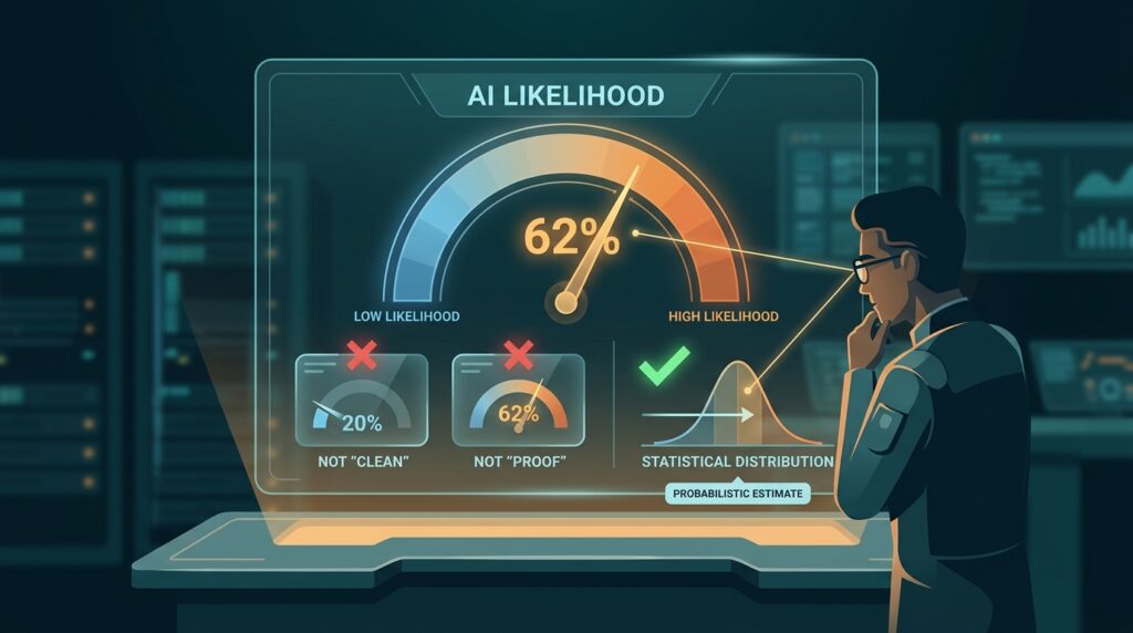 AI detection score displayed on a laptop screen