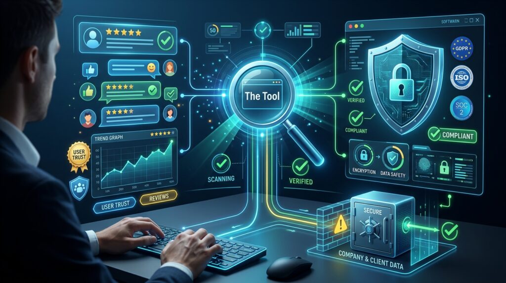 Audit Security and Reputation

What to do: Check what real users say and verify the tool's security and compliance standing before you put any client or company data into it.