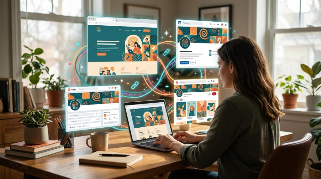 Make your website, LinkedIn profile, Reddit account, Pinterest profile, and other platforms tell the same story.