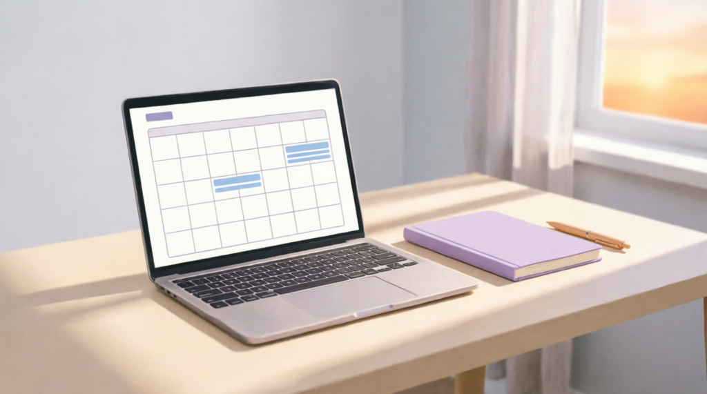 afternoon shallow work and admin – relaxed work setup illustration. deep work routine