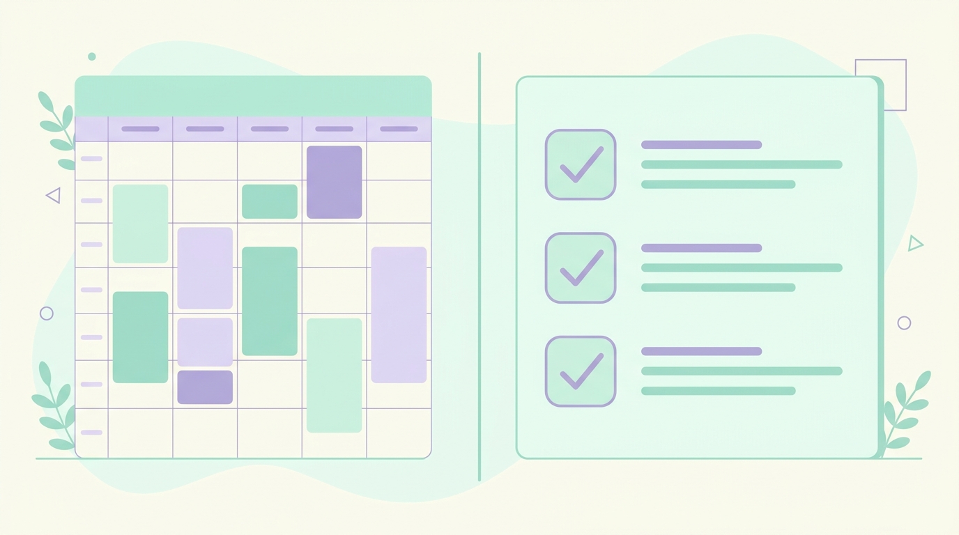 time blocking vs to do list comparison – calendar and checklist side by side