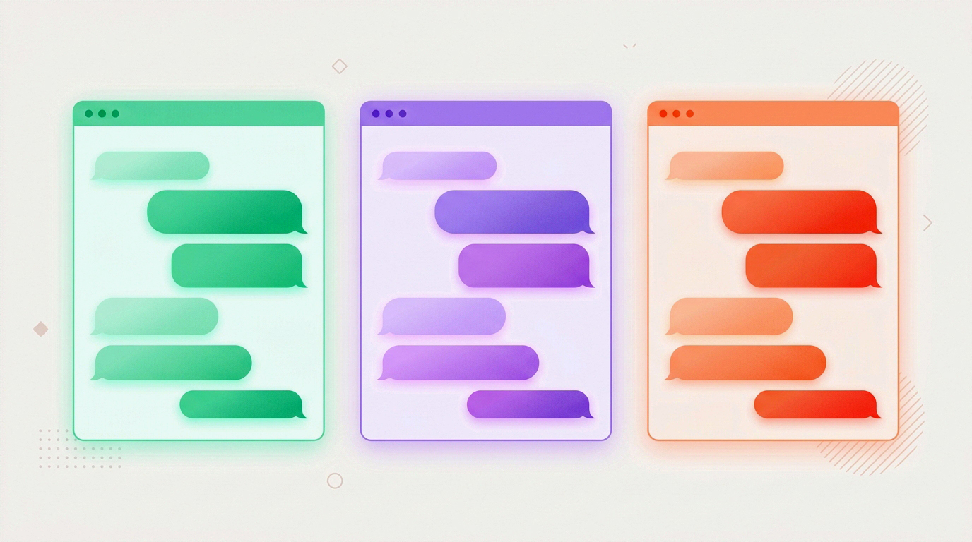 chatgpt vs claude vs gemini comparison – three AI chat interfaces side by side illustration