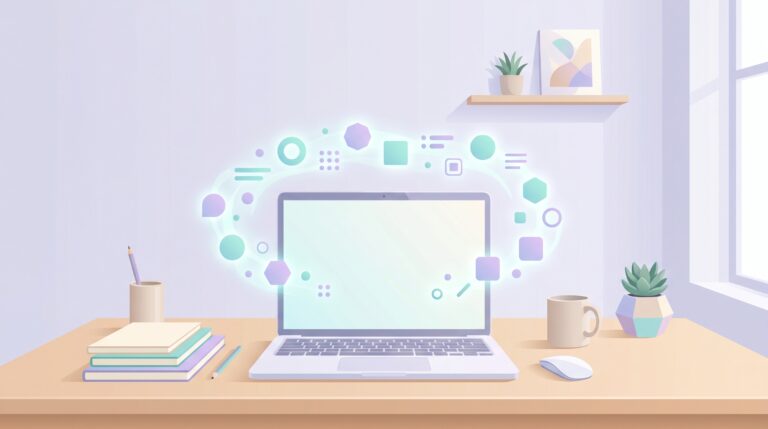 best ai tools for freelancers – multiple app icons surrounding a working freelancer's desk illustration.best ai tools for freelancers