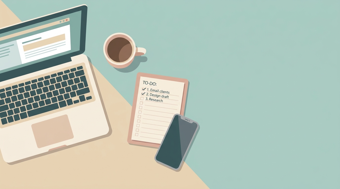 organize your work day as a freelancer – planner and laptop on a desk