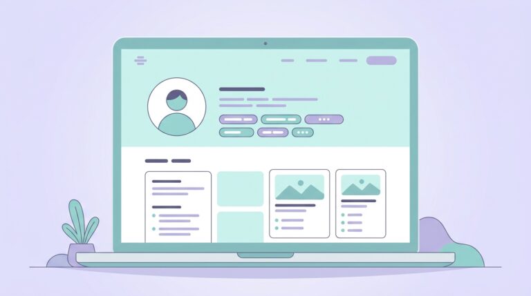 fiverr profile tips – clean professional profile setup on laptop illustration
