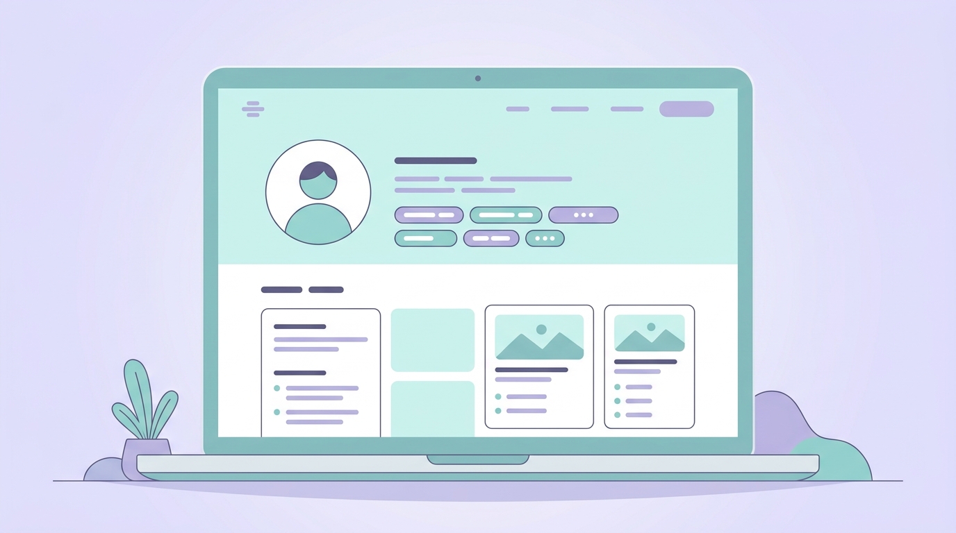 fiverr profile tips – clean professional profile setup on laptop illustration