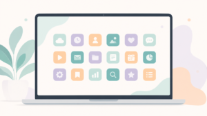 best productivity apps for remote workers – organized app icons on a laptop screen illustration