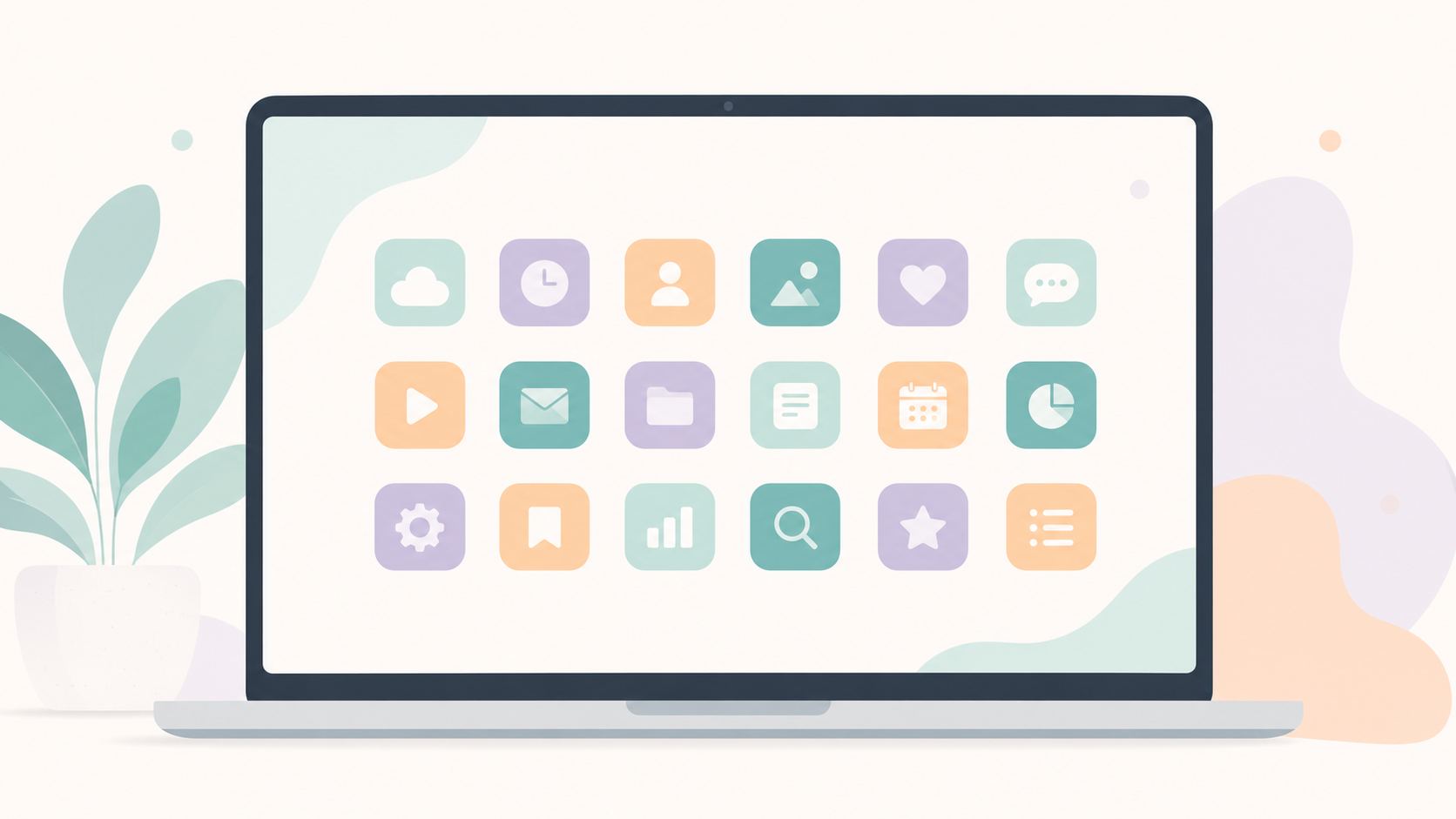 best productivity apps for remote workers – organized app icons on a laptop screen illustration