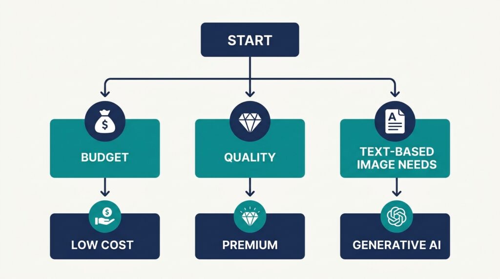 Flowchart for choosing the best AI image generator without watermark