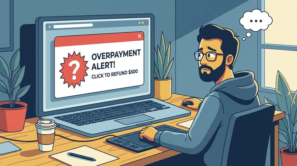 Example of an overpayment scam tactic on a freelance marketplace