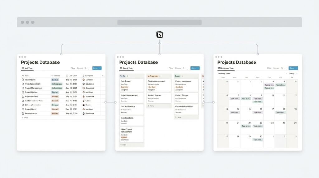 Notion free task management database views