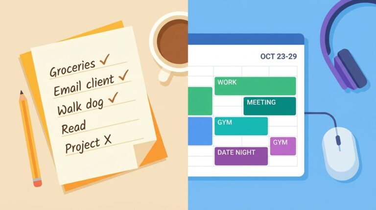 Time blocking vs to-do lists comparison illustration