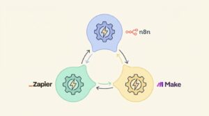 n8n vs zapier vs make – automation workflow comparison illustration