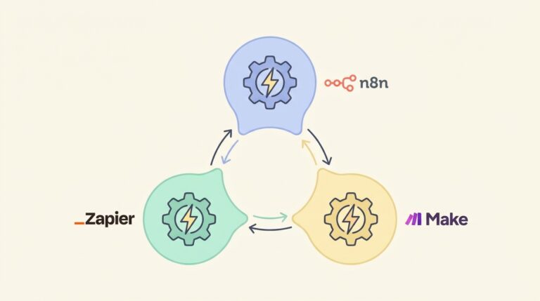 n8n vs zapier vs make – automation workflow comparison illustration
