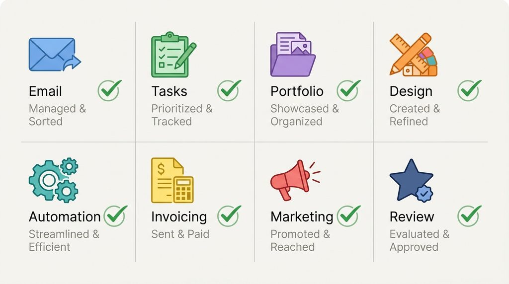 Checklist for building a complete zero-dollar freelance stack