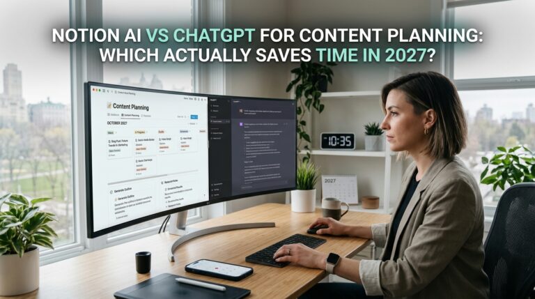 Comparing Notion AI vs ChatGPT for content planning on two screens